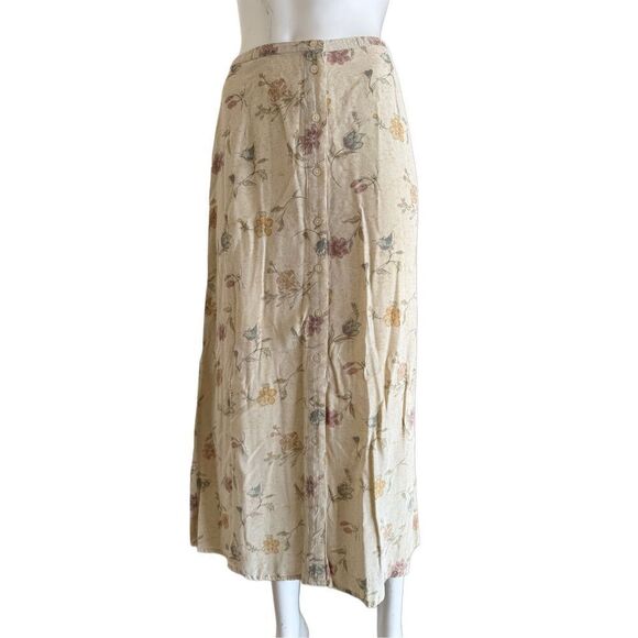 Eddie Bauer women’s size 6 cream wildflower button up maxi skirt 90’s high waist - Picture 1 of 6